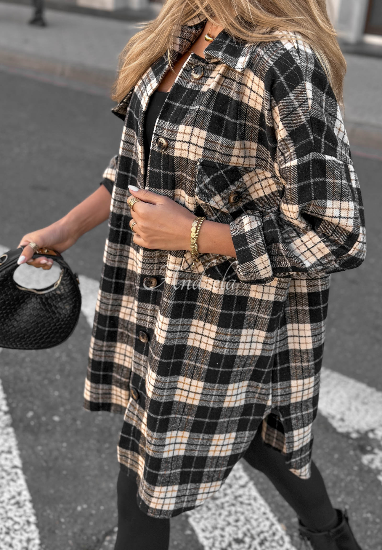 Bavlněná oversize károvaná košile September Glow černá