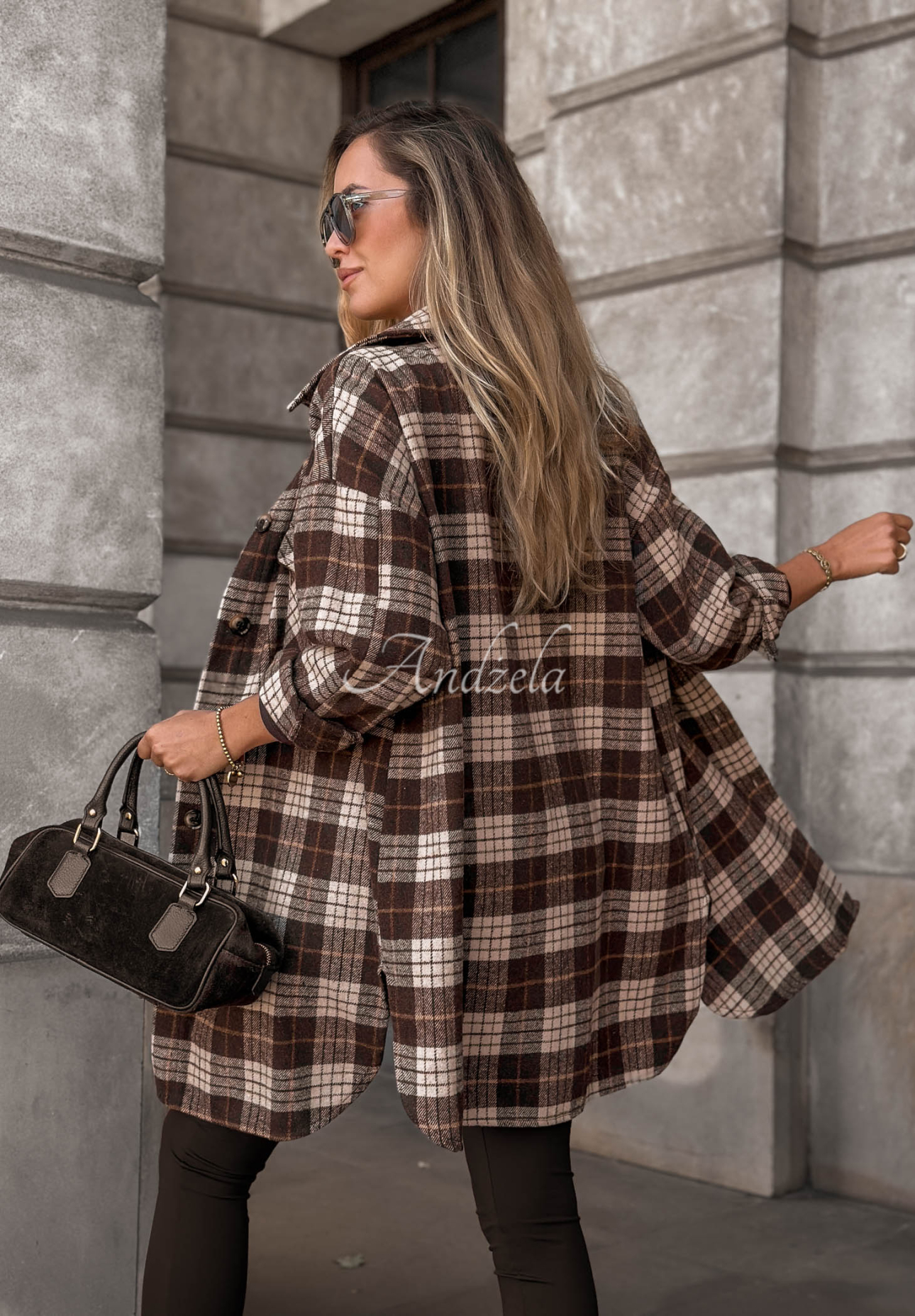 Bavlněná oversize károvaná košile September Glow čokoládová