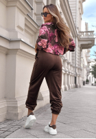 Welurowy Tepláková souprava w kwiaty Floral Kiss čokoládový