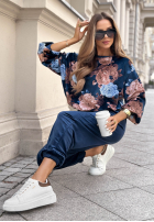 Welurowy Tepláková souprava w kwiaty Floral Kiss čokoládový