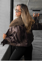 Krátká skórzana Bunda z futerkiem Fancy Cold černá
