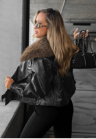 Krátká skórzana Bunda z futerkiem Fancy Cold černá