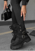 semišové Kotníkové Boty z paskami Rainy Steps černé