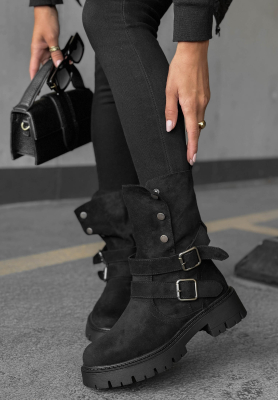 Semišové kotníkové boty s pásky Rainy Steps černé