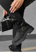 semišové Kotníkové Boty z paskami Rainy Steps černé