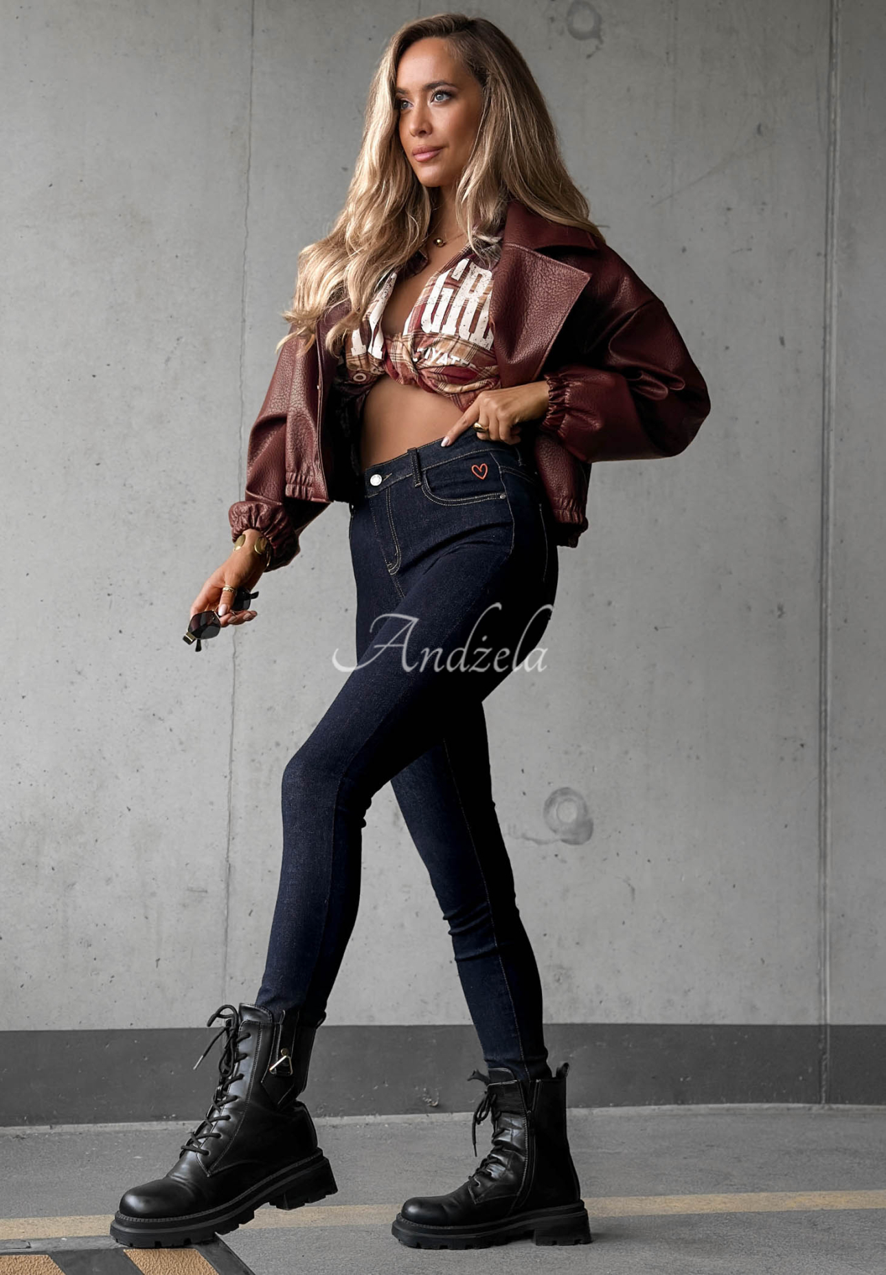 Džíny skinny Denim Glow granátové