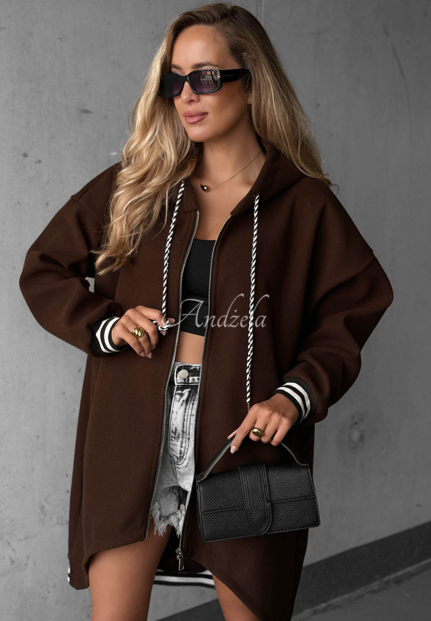 Dlouh&aacute; oversize mikina s kapuc&iacute; Cozy Hour čokol&aacute;dov&aacute;