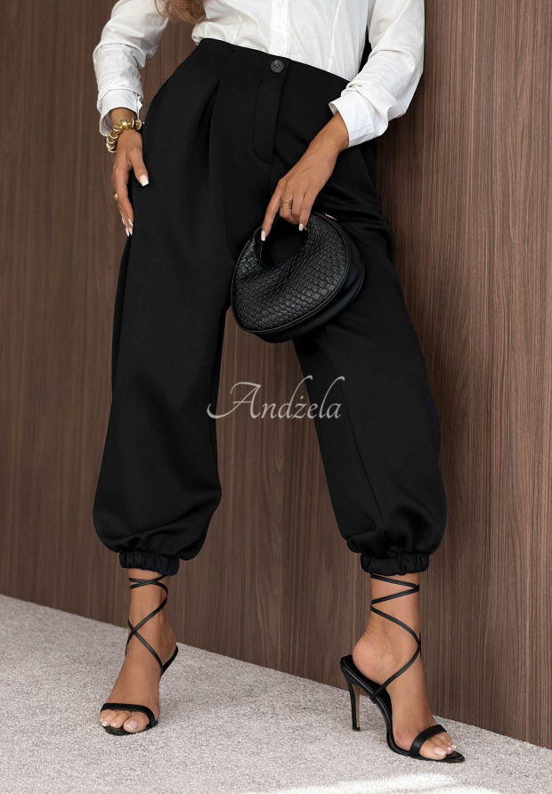 Visk&oacute;zov&eacute; kalhoty se stahovac&iacute;mi lemy What You Wanted čern&eacute;