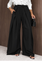 materiálové Kalhoty wide leg z zakładkami Cloudy Elegance čokoládové
