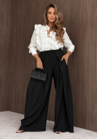 materiálové Kalhoty wide leg z zakładkami Cloudy Elegance čokoládové