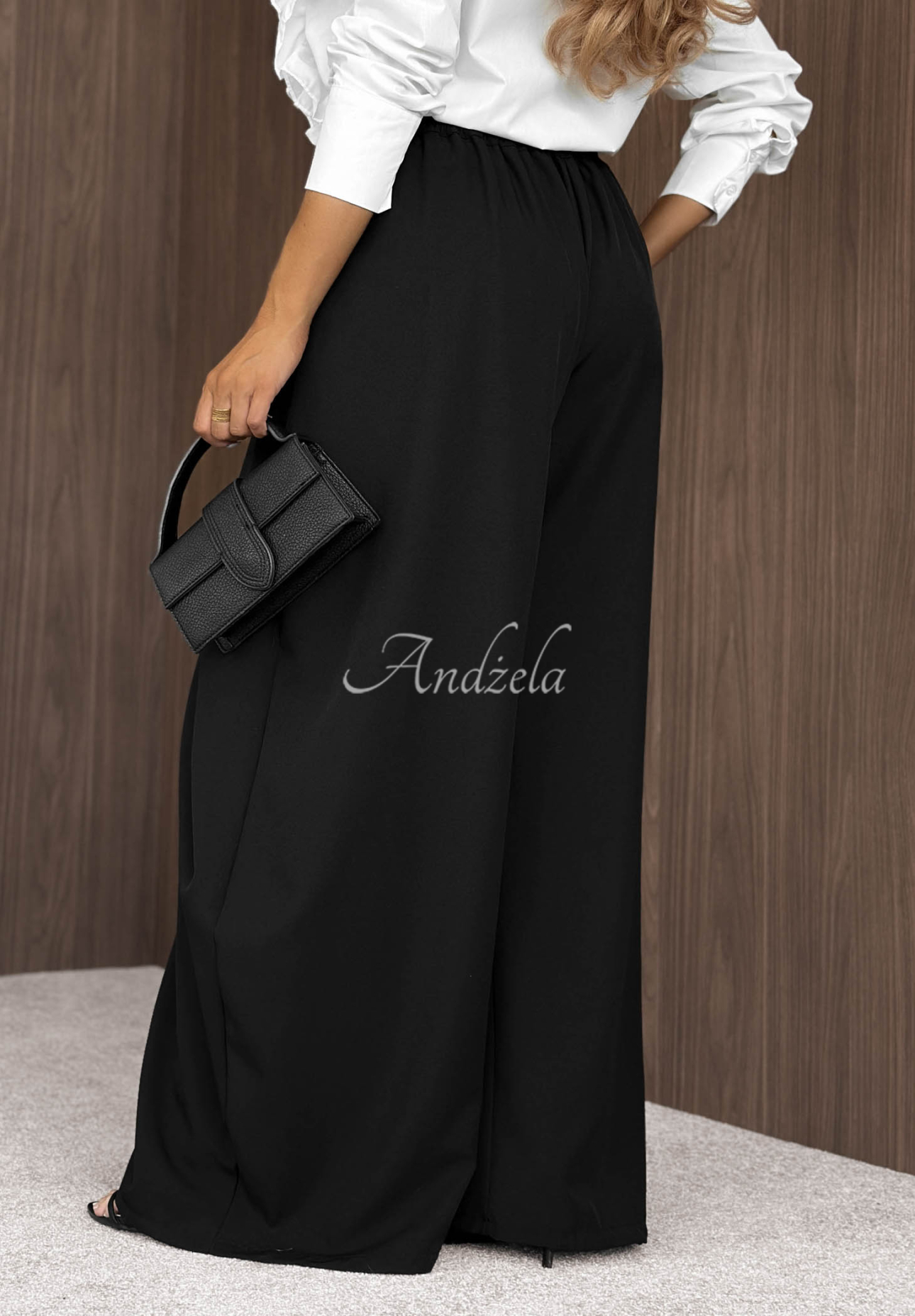 Látkové kalhoty wide leg se sklady Cloudy Elegance černé