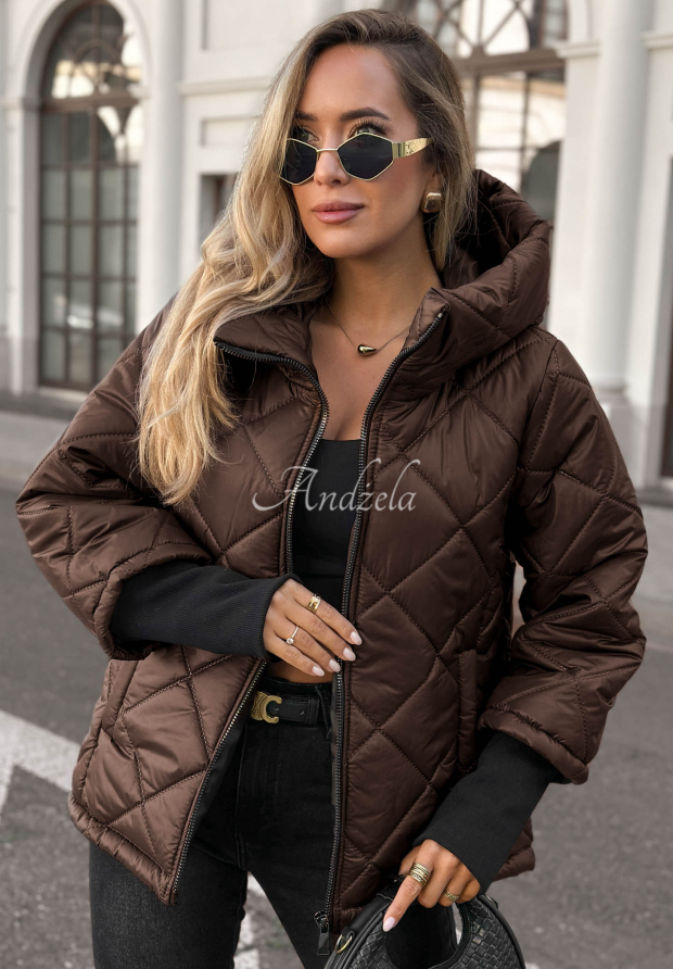 Pro&scaron;&iacute;van&aacute; bunda s kapuc&iacute; Rainy Sunday čokol&aacute;dov&aacute;