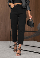 Kalhoty džínové  mom fit z paskiem Soft Fog černé