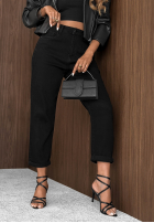 Kalhoty džínové  mom fit z paskiem Soft Fog černé