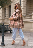 Kabát w kratę City Elegance Mokka