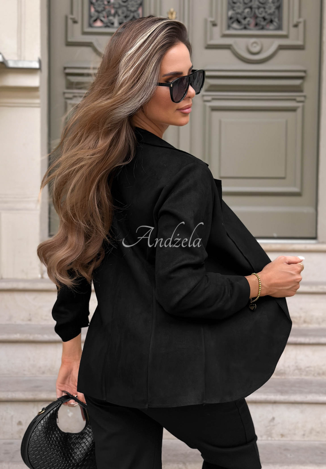 Semišové sako bez zapínání Flawless Style černá