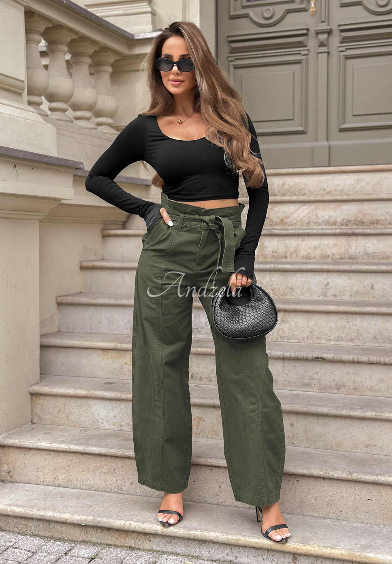 Džíny balloon s prošíváním Honey Light khaki