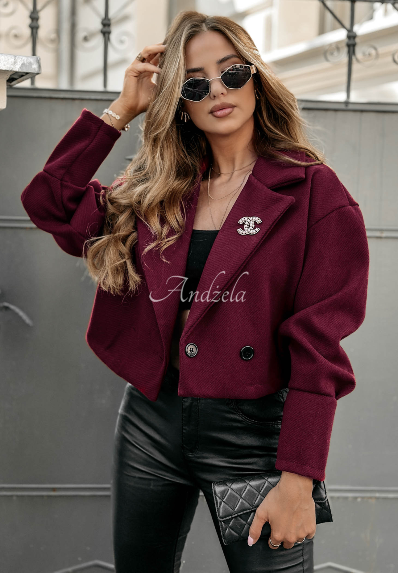 Krátký kabát s límečkem Casual Calm vínový