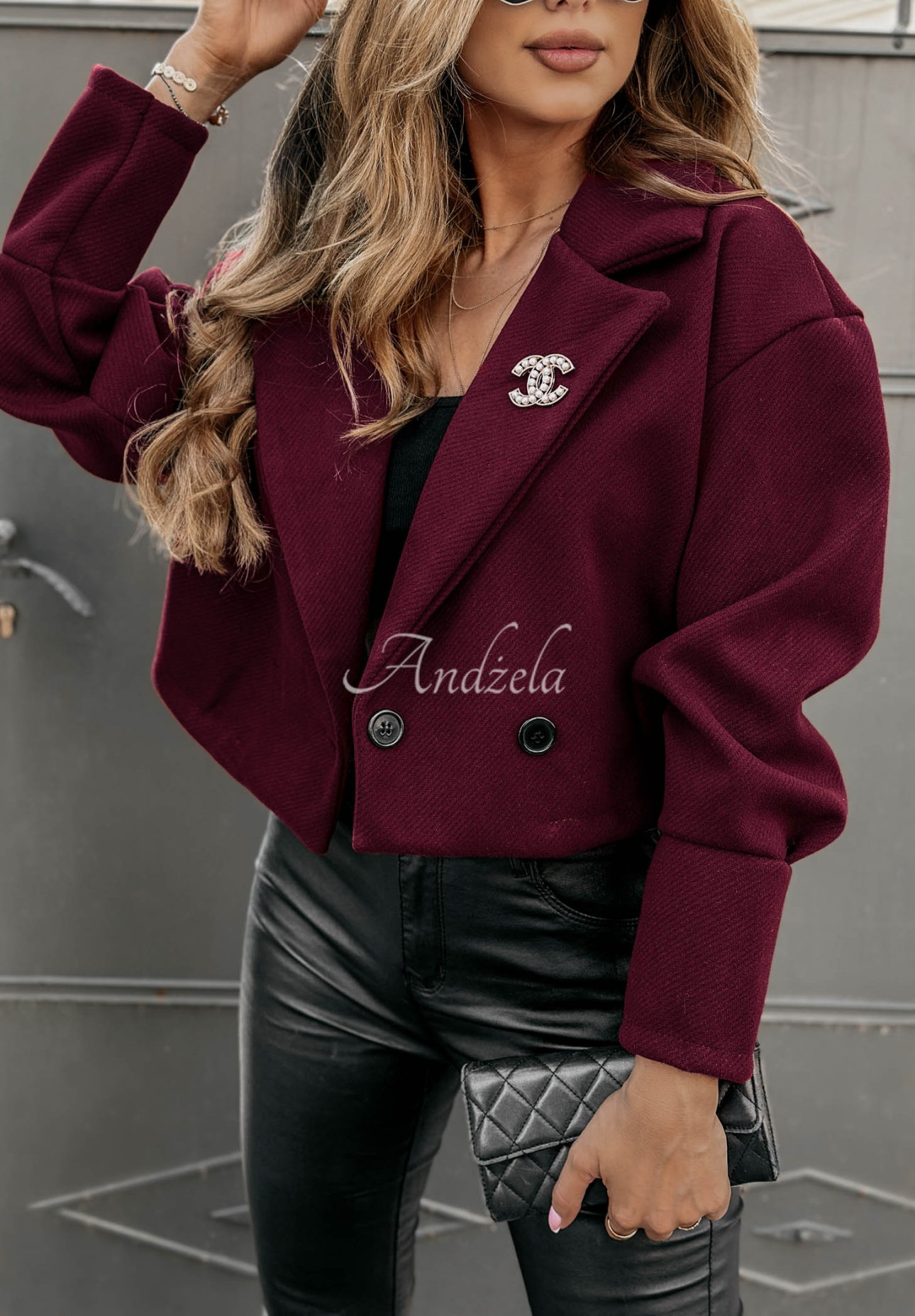Krátký kabát s límečkem Casual Calm vínový