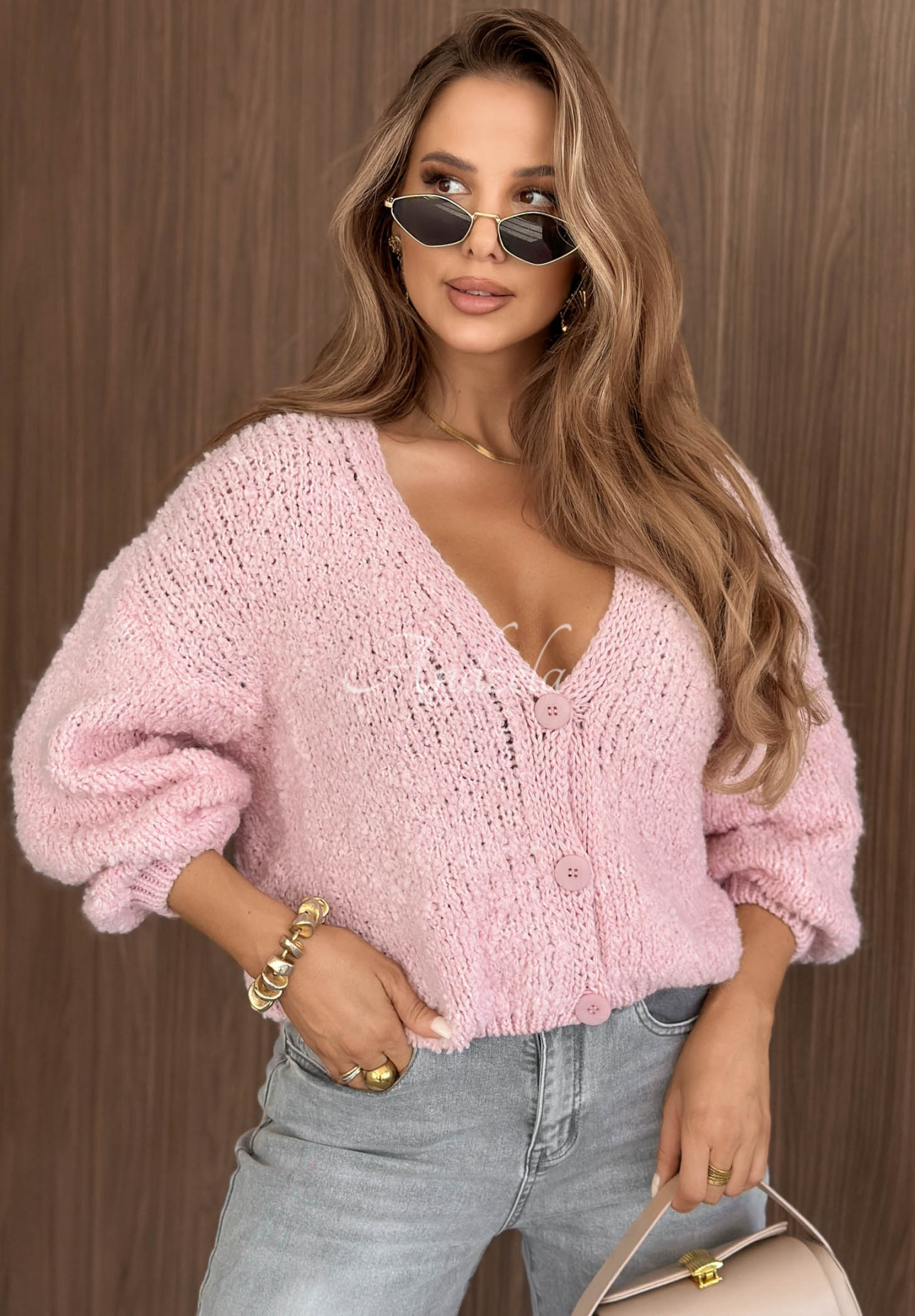 Kardigan oversize s vlnou a alpakou Velvet Morning růžový