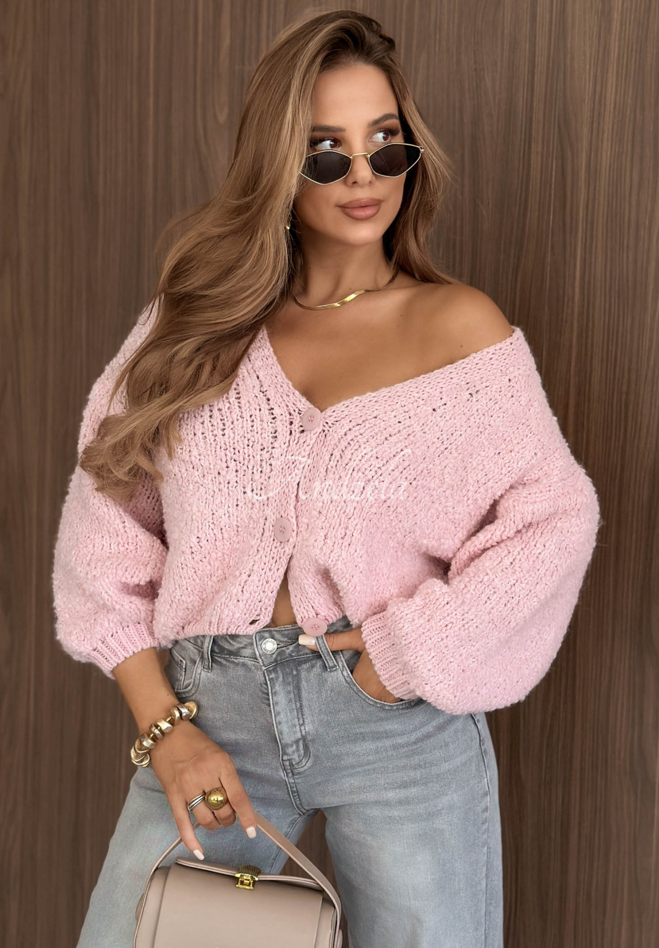 Kardigan oversize s vlnou a alpakou Velvet Morning růžový