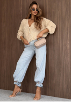 Krótki kardigan oversize z zapięciem Velvet Morning čokoládový