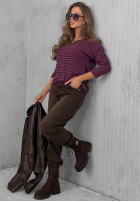 Halenka longsleeve z dekoltem w paski Lovely Autumn béžovo-čokoládová