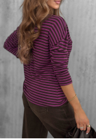 Halenka longsleeve z dekoltem w paski Lovely Autumn béžovo-čokoládová