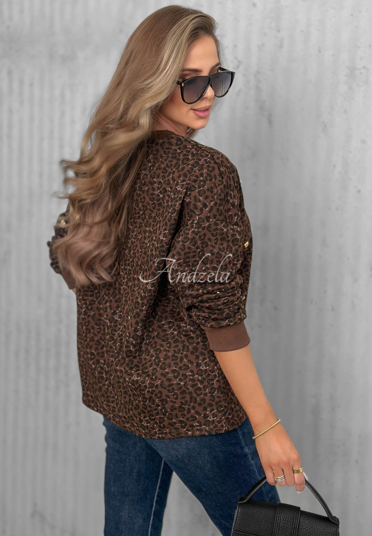 Bavlněná mikina s leopardím vzorem a srdíčky Romantic Autumn čokoládová