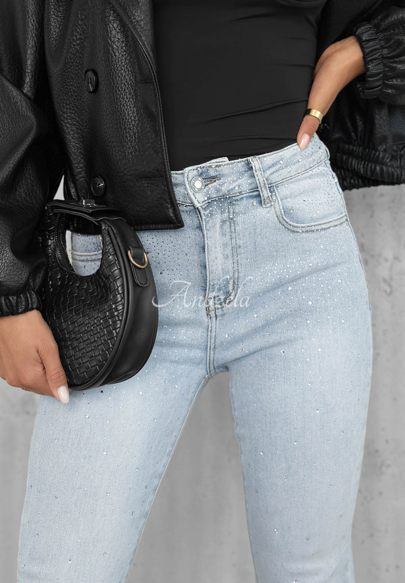 Zvonové džíny s kamínky Stardust Jeans světle modré