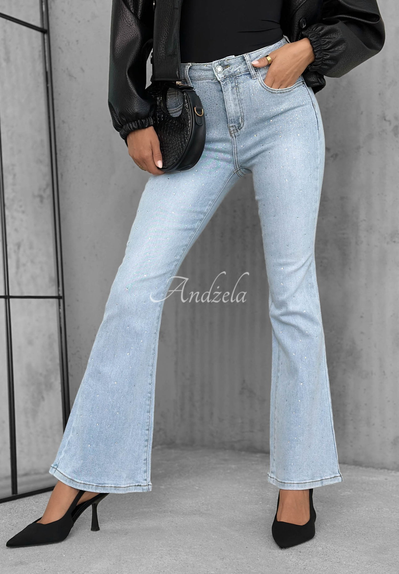 Zvonové džíny s kamínky Stardust Jeans světle modré