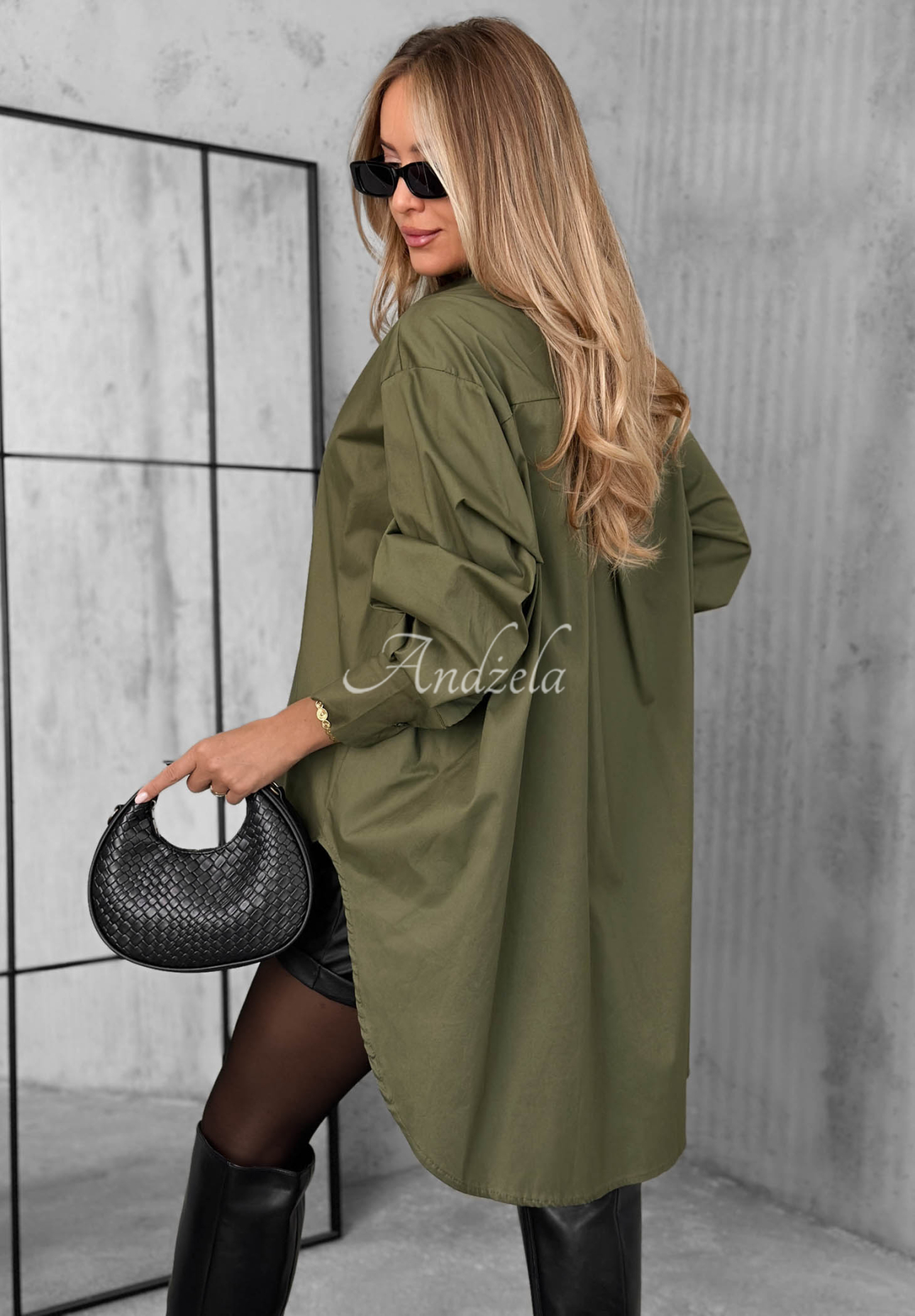 Asymetrická bavlněná košile s límcem Soft Darling khaki