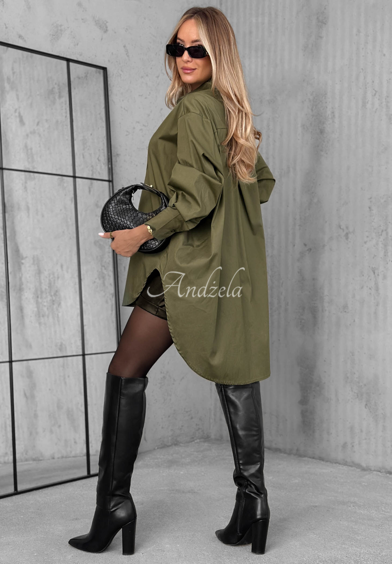 Asymetrická bavlněná košile s límcem Soft Darling khaki