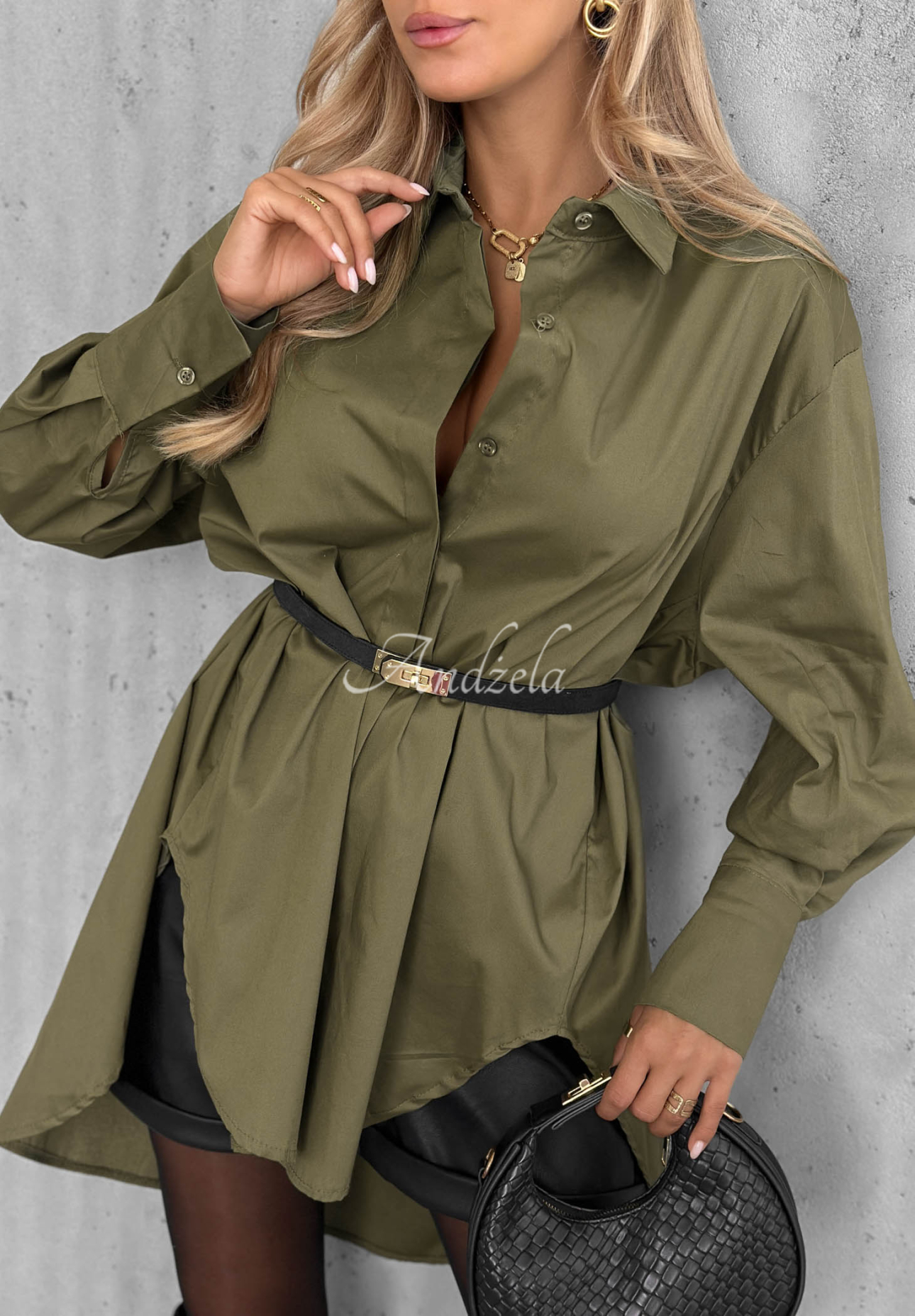 Asymetrická bavlněná košile s límcem Soft Darling khaki