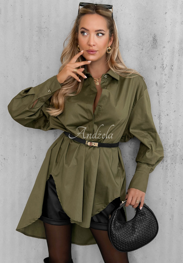 Asymetrick&aacute; bavlněn&aacute; ko&scaron;ile s l&iacute;mcem Soft Darling khaki