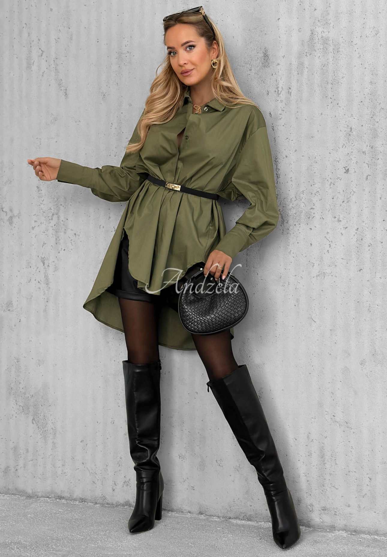 Asymetrická bavlněná košile s límcem Soft Darling khaki