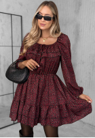 Šaty mini z falbankami w panterkę Soft Autumn vínová