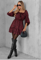 Šaty mini z falbankami w panterkę Soft Autumn vínová