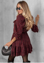 Šaty mini z falbankami w panterkę Soft Autumn vínová