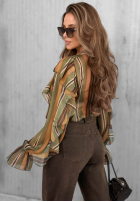 Košile z falbankami w paski Soft Allure oliwkowo-velbloudí