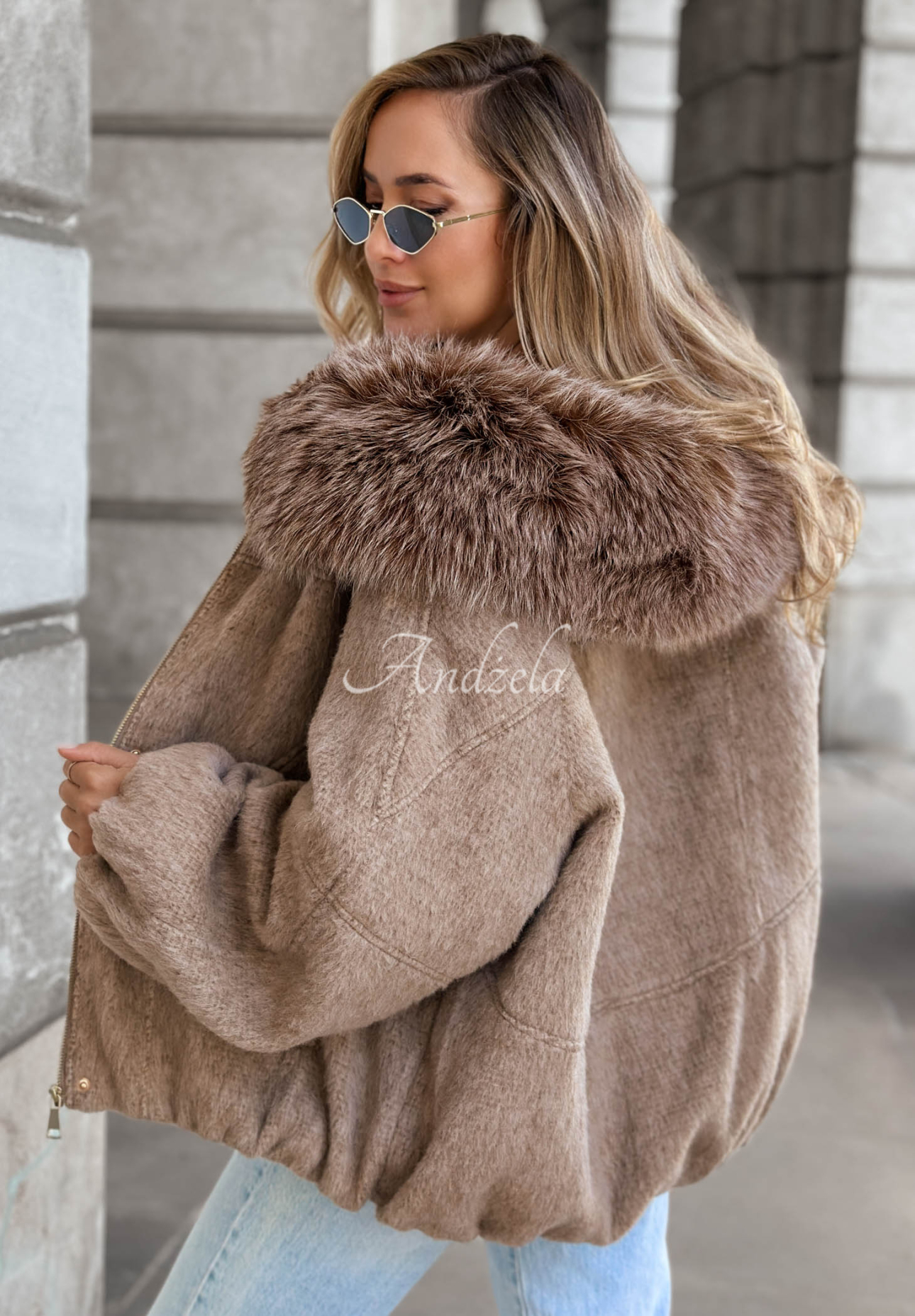 Krátká bomber bunda s vlnou a kožíškem Cozy Story velbloudí