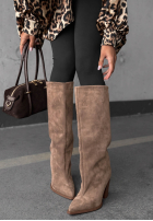 Dlouhé semišové Kozačky na słupku Fall Style čokoládové