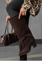 Dlouhé semišové Kozačky na słupku Fall Style čokoládové