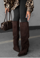 Dlouhé semišové Kozačky na słupku Fall Style čokoládové