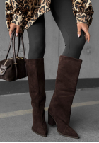 Dlouhé semišové Kozačky na słupku Fall Style čokoládové