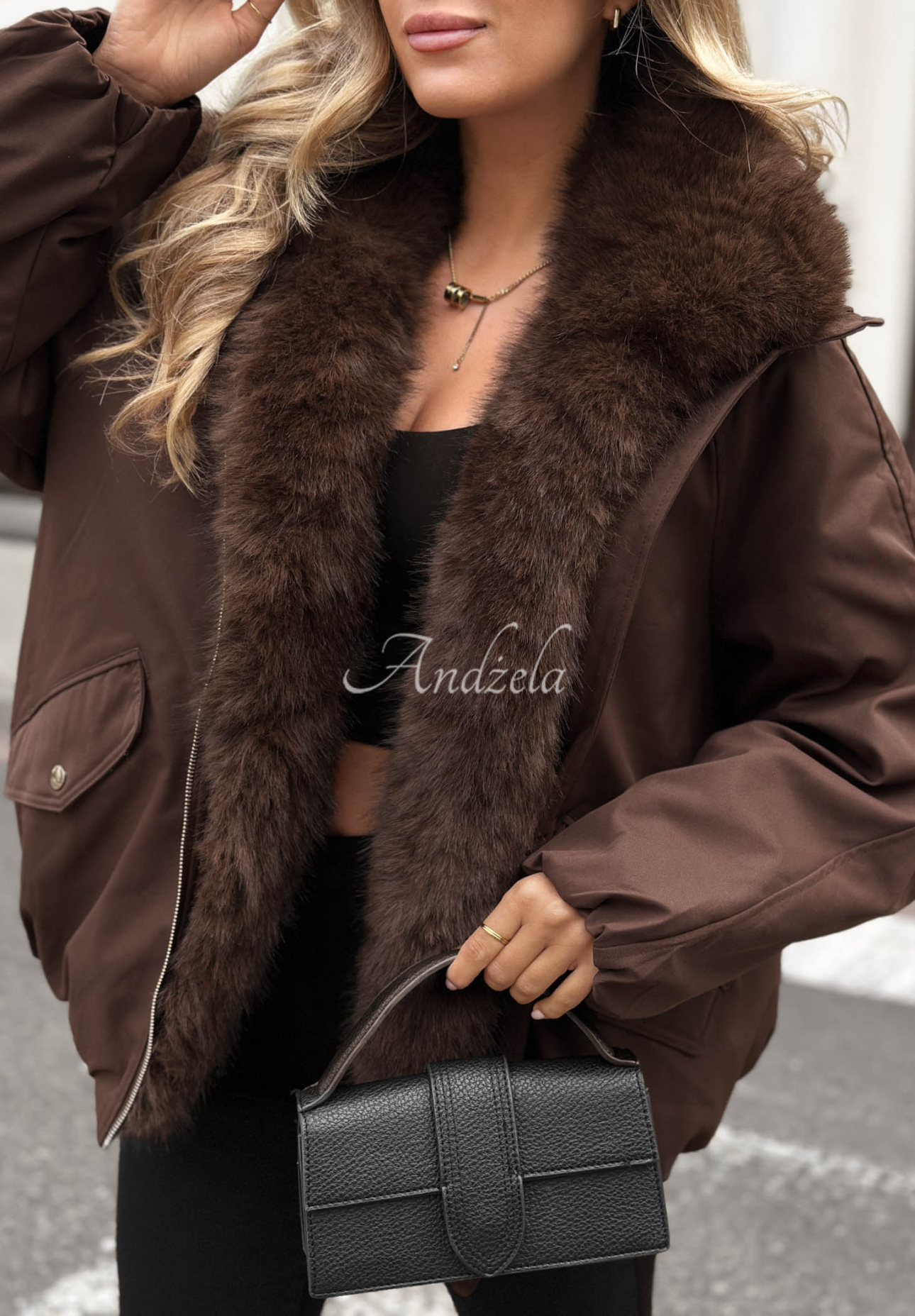 Oversize bunda s kožíškem Snow Angel čokoládová