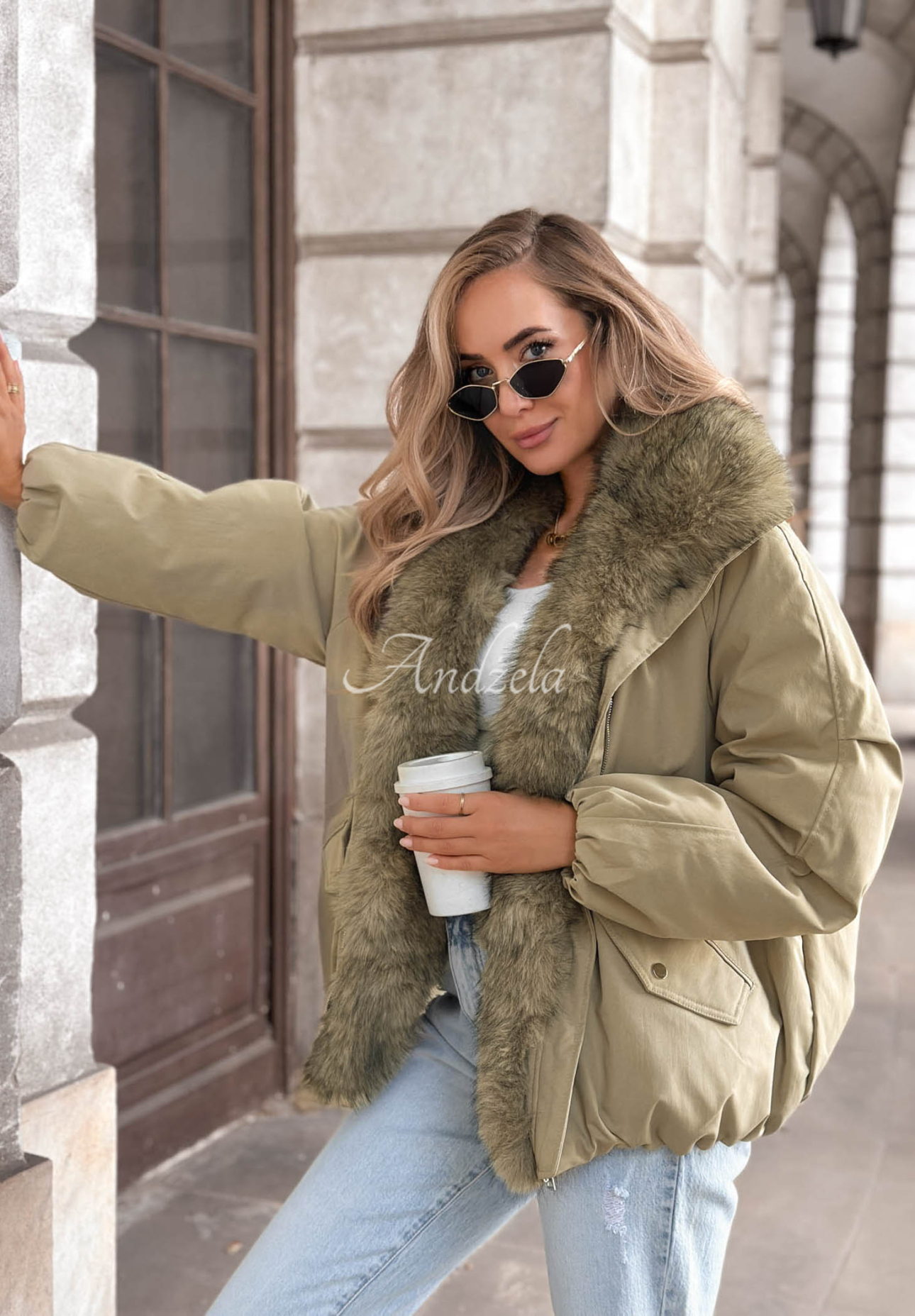 Oversize bunda s kožíškem Snow Angel khaki