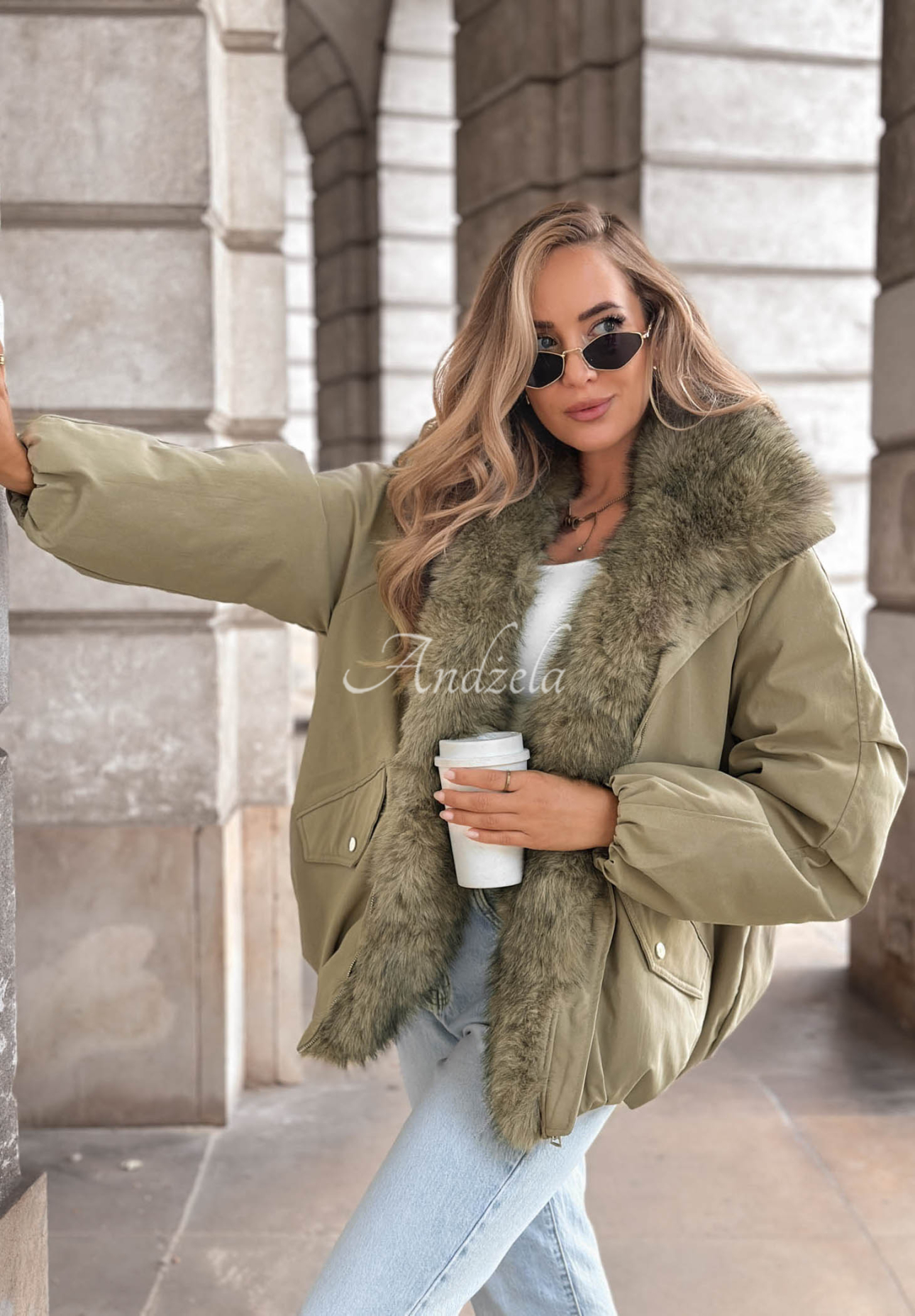 Oversize bunda s kožíškem Snow Angel khaki