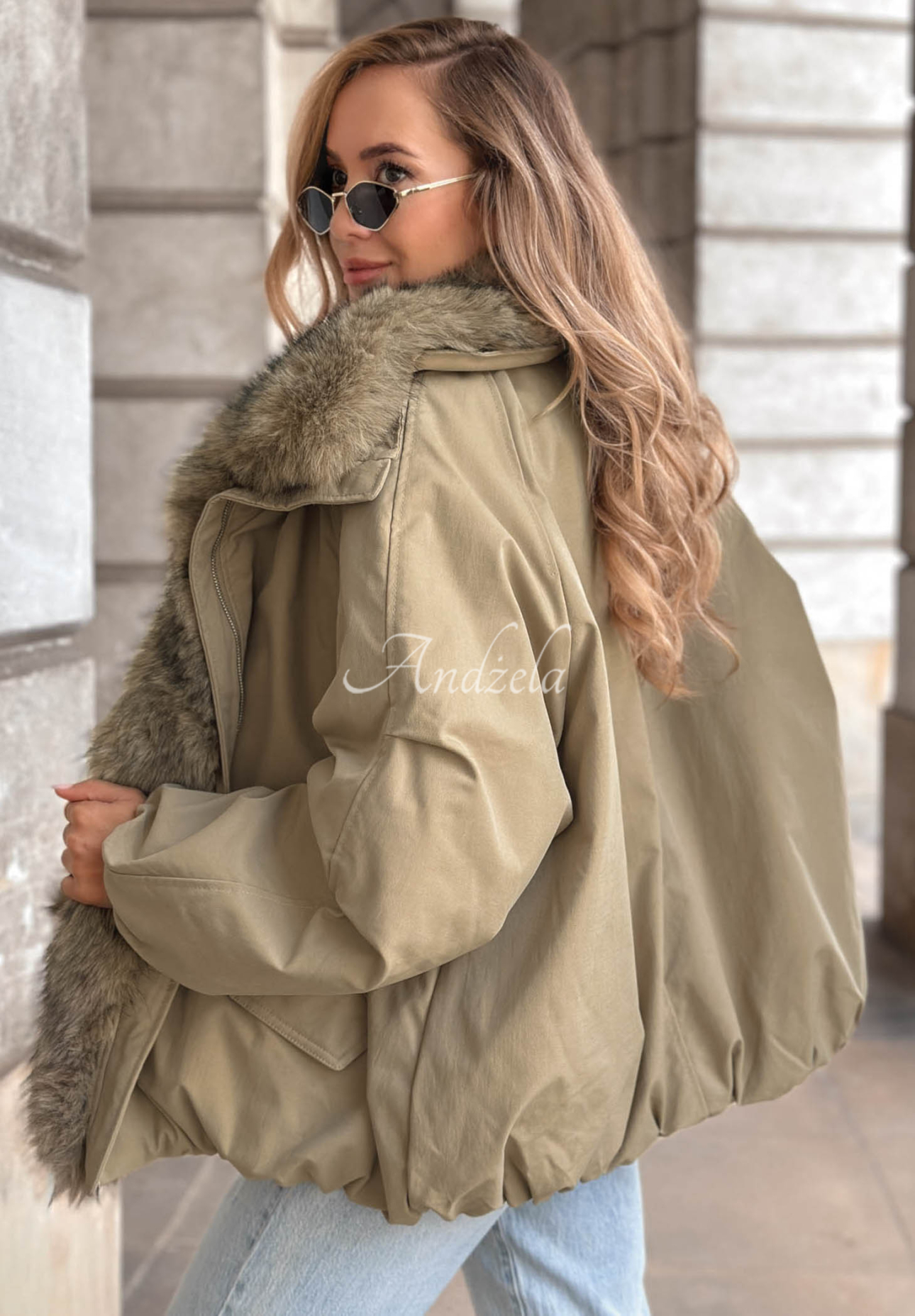 Oversize bunda s kožíškem Snow Angel khaki