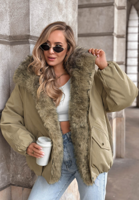 Oversize bunda s kožíškem Snow Angel khaki